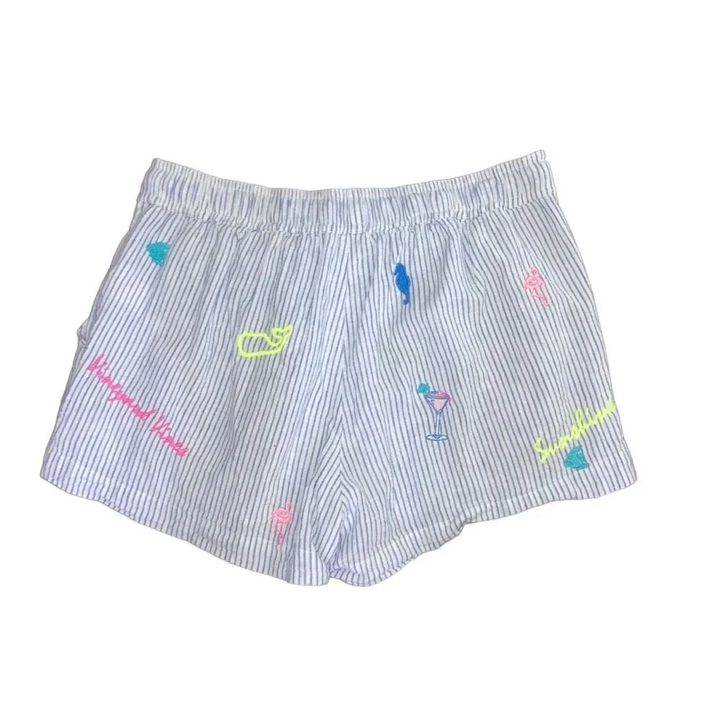 Vineyard Vines Size XS Embroidered Blue and White Striped Pajama Shorts - Picture 2 of 4